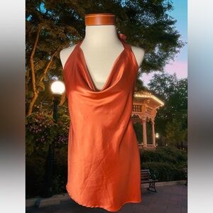 Satin Halter Dress Tie Strap Cowl Neck Sleeveless‎ Mini Party Cocktail